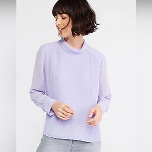 Ann Taylor High Neck Pleated Blouse- lavender.